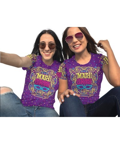 Mardi Gras Shirt Women Mask Graphic Tshirt Crazy Parade Street Carnival Themed Short Sleeve Tee Tops Purple $8.31 T-Shirts