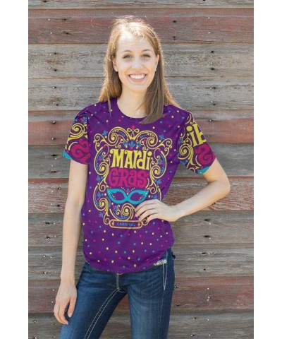 Mardi Gras Shirt Women Mask Graphic Tshirt Crazy Parade Street Carnival Themed Short Sleeve Tee Tops Purple $8.31 T-Shirts