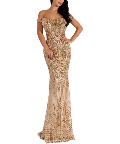 Women's Off Shoulder Sequined Evening Party Maxi Dress for Prom Gold $38.22 Dresses