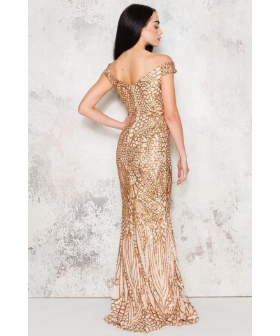 Women's Off Shoulder Sequined Evening Party Maxi Dress for Prom Gold $38.22 Dresses