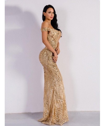 Women's Off Shoulder Sequined Evening Party Maxi Dress for Prom Gold $38.22 Dresses