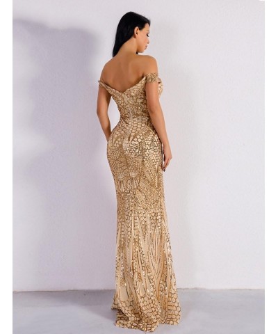 Women's Off Shoulder Sequined Evening Party Maxi Dress for Prom Gold $38.22 Dresses