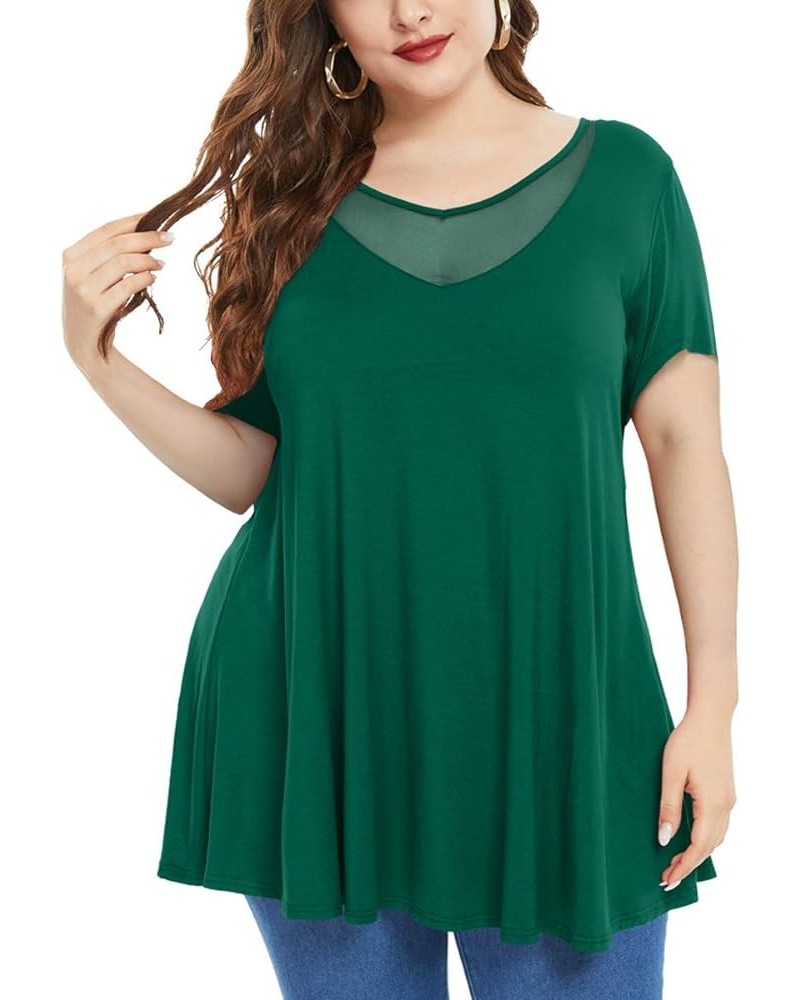 Womens Short Sleeve V Neck Sexy Tops Casual Loose Plus Size Tunics Basic T-Shirt for Legging Deep Green $14.30 Tops