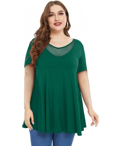 Womens Short Sleeve V Neck Sexy Tops Casual Loose Plus Size Tunics Basic T-Shirt for Legging Deep Green $14.30 Tops