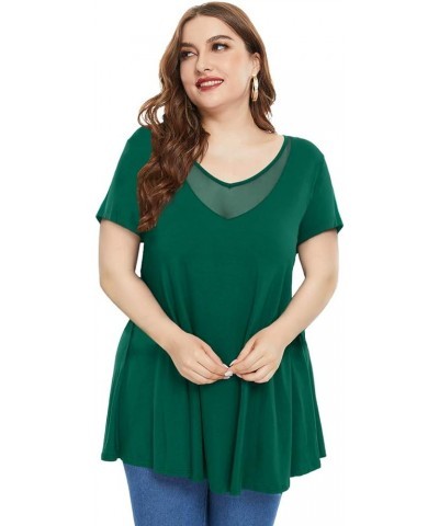 Womens Short Sleeve V Neck Sexy Tops Casual Loose Plus Size Tunics Basic T-Shirt for Legging Deep Green $14.30 Tops