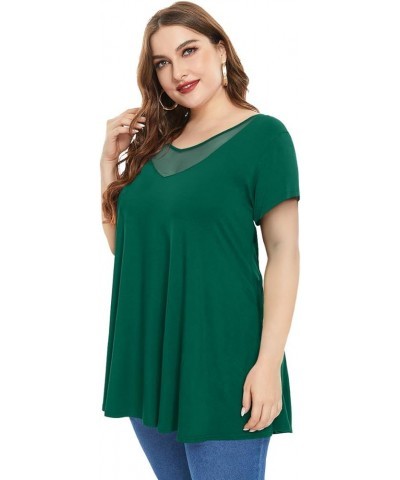 Womens Short Sleeve V Neck Sexy Tops Casual Loose Plus Size Tunics Basic T-Shirt for Legging Deep Green $14.30 Tops