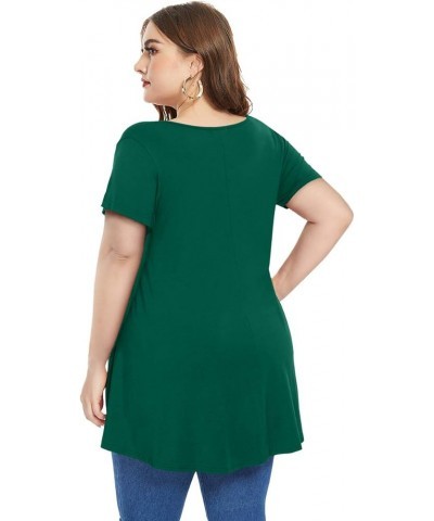 Womens Short Sleeve V Neck Sexy Tops Casual Loose Plus Size Tunics Basic T-Shirt for Legging Deep Green $14.30 Tops