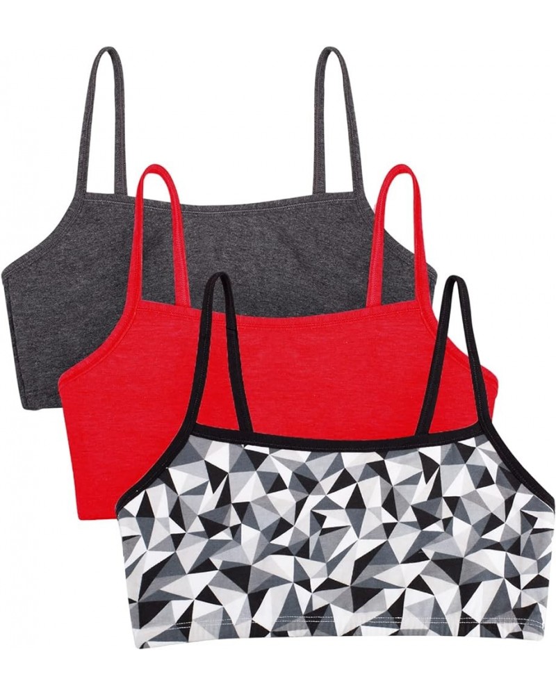 Women's Spaghetti Strap Cotton Pull Over 3 Pack Sports Bra in Fashion Colors 3 Kaleidoscope/Charcoal/Red Hot $13.44 Lingerie