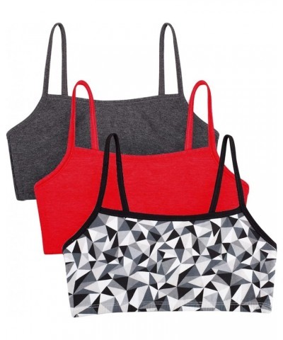 Women's Spaghetti Strap Cotton Pull Over 3 Pack Sports Bra in Fashion Colors 3 Kaleidoscope/Charcoal/Red Hot $13.44 Lingerie