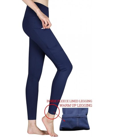 Fleece Lined High Waist Pocket Winter Warm Leggings - Tummy Control Workout 4 Way Stretch Flexible Tights L81904-dark Navy $1...