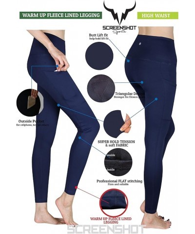 Fleece Lined High Waist Pocket Winter Warm Leggings - Tummy Control Workout 4 Way Stretch Flexible Tights L81904-dark Navy $1...