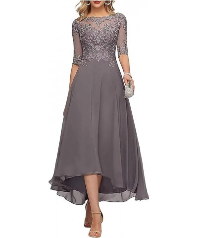 Lace Appliques Mother of The Bride Dress 3/4 Sleeves A line Tea Length Chiffon Formal Wedding Party Prom Gowns for Women Plum...