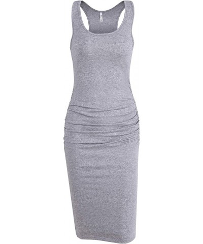 Women's Sleeveless Racerback Tank Ruched Bodycon Sundress Midi Fitted Casual Dress Heather Grey $20.64 Dresses