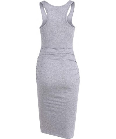 Women's Sleeveless Racerback Tank Ruched Bodycon Sundress Midi Fitted Casual Dress Heather Grey $20.64 Dresses