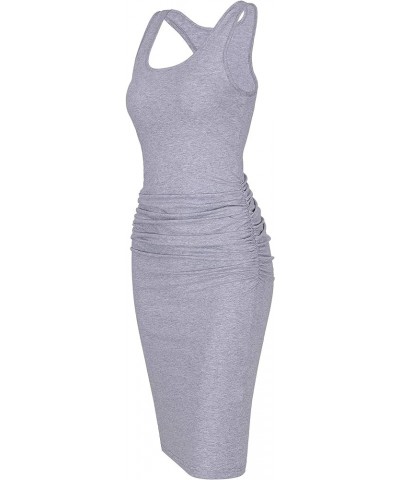 Women's Sleeveless Racerback Tank Ruched Bodycon Sundress Midi Fitted Casual Dress Heather Grey $20.64 Dresses