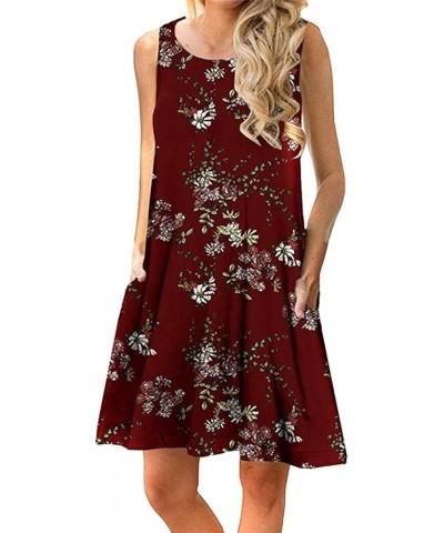 Womens Summer Sleeveless Beach Dress Loose Swinsuit Sundress with Pockets Plus Size Wine Red Floral $14.74 Dresses