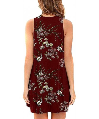 Womens Summer Sleeveless Beach Dress Loose Swinsuit Sundress with Pockets Plus Size Wine Red Floral $14.74 Dresses