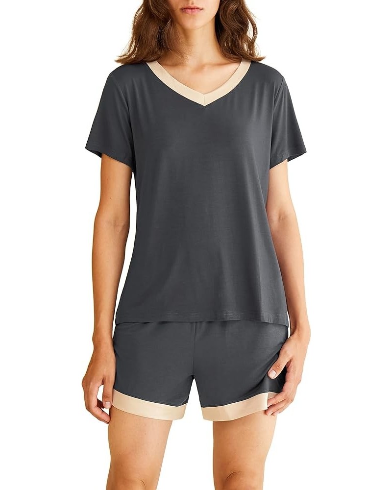 Women's V-neck Sleepwear Short Sleeve Pajama Set Gray $13.23 Sleep & Lounge