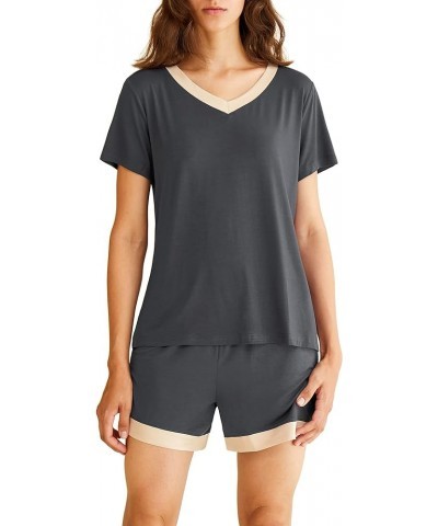 Women's V-neck Sleepwear Short Sleeve Pajama Set Gray $13.23 Sleep & Lounge