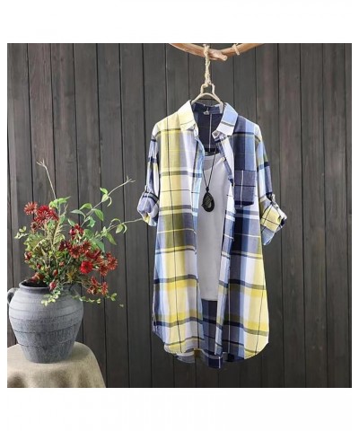 Button Down Shirts for Women Fall Fashion 2023 Color Block Long Sleeve Cardigan Tops Oversized T Shirts Work Blouses B-yellow...