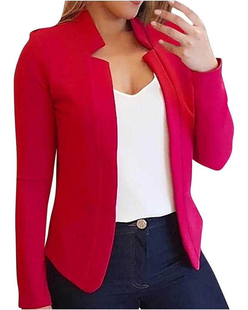 Solid Blazers for Women Business Casual 2023 Fall Long Sleeve Work Office Jacket Blazer Plus Size Open Front Cardigan D1-red ...