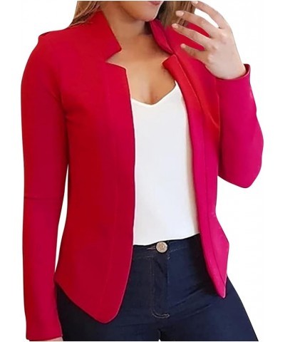 Solid Blazers for Women Business Casual 2023 Fall Long Sleeve Work Office Jacket Blazer Plus Size Open Front Cardigan D1-red ...