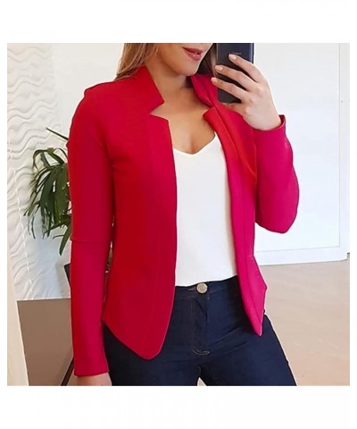 Solid Blazers for Women Business Casual 2023 Fall Long Sleeve Work Office Jacket Blazer Plus Size Open Front Cardigan D1-red ...