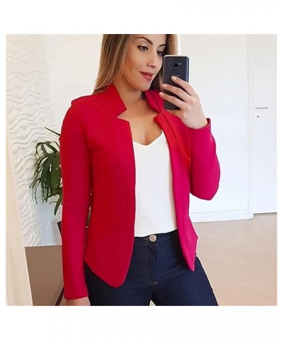 Solid Blazers for Women Business Casual 2023 Fall Long Sleeve Work Office Jacket Blazer Plus Size Open Front Cardigan D1-red ...