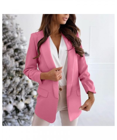 Women Business Blazer Printed Long Sleeve Suit Collar Cardigan Double Breasted Jacket Coat Oversized Blazers Q06hot Pink $23....