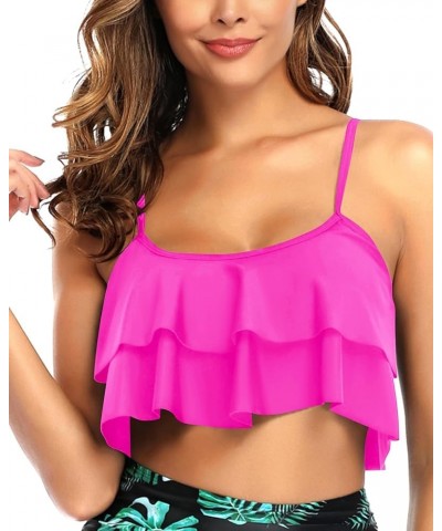 Ruffled Bikini Top Flounce Swim Top Falbala Swimsuit Tank Top for Women Rose Pink $15.67 Swimsuits