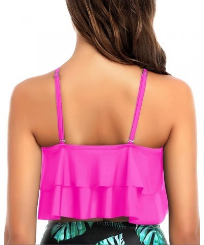 Ruffled Bikini Top Flounce Swim Top Falbala Swimsuit Tank Top for Women Rose Pink $15.67 Swimsuits