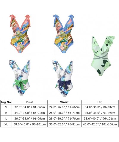 Women One Piece Swimsuit Ruffle V Neck Floral Print Bathing Suits Beachwear Padded Monokini 16003-blue $15.75 Swimsuits