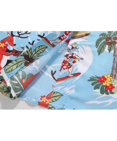 Womens Button Down Shirts Santa Claus Short Sleeve Blouse Hawaiian Christmas Shirts for Women Blue $26.52 Blouses