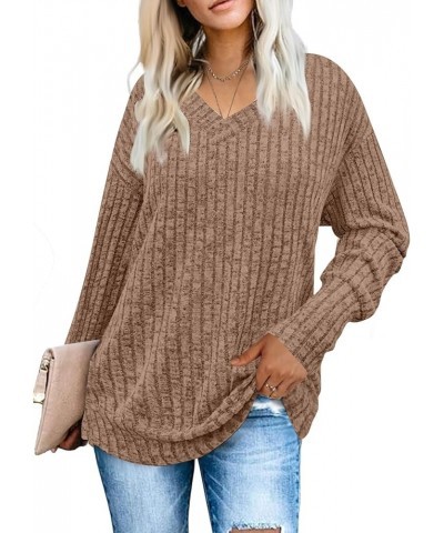 Women's Sweaters Trendy Long Sleeve Sweatshirts V Neck Pullover Top Fall Winter Loose Fit Blouses for Leggings A20118-camel $...