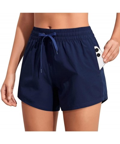 Women's Board Swim Shorts High Waisted Bathing Suits Bottom Athletic Swimsuit Shorts with Pockets 3 Navy Blue $16.23 Swimsuits