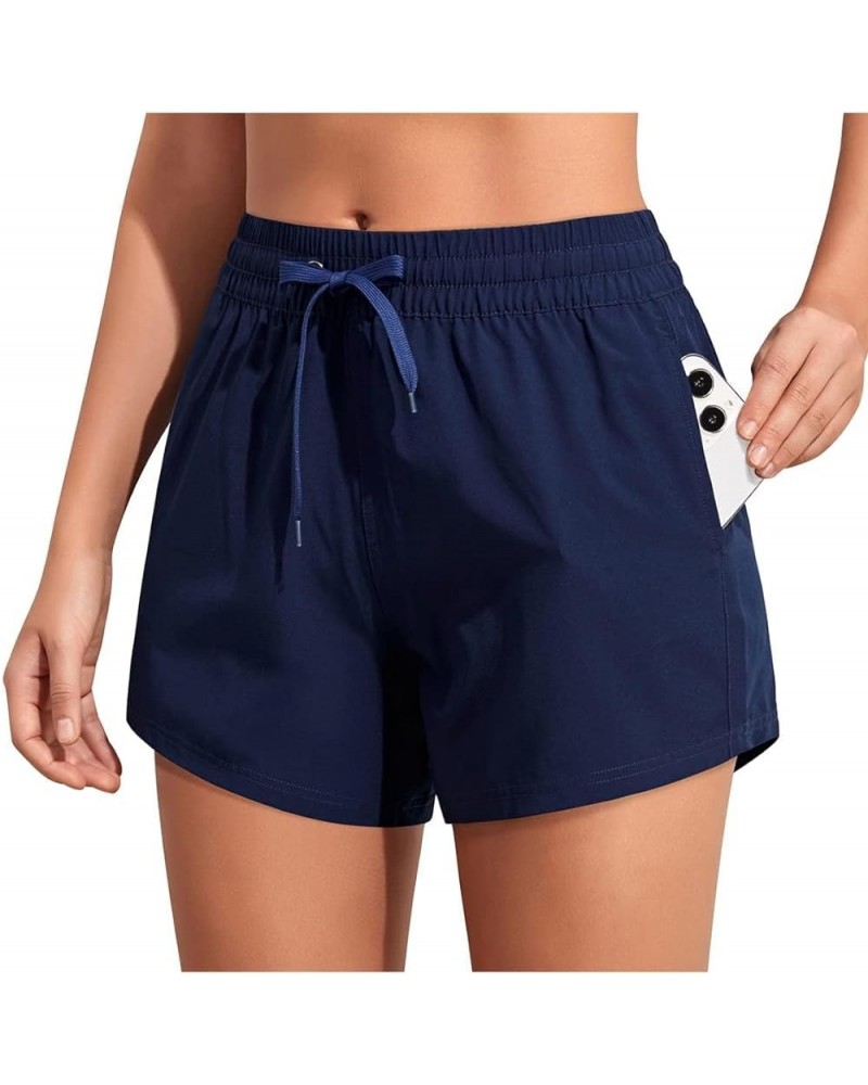 Women's Board Swim Shorts High Waisted Bathing Suits Bottom Athletic Swimsuit Shorts with Pockets 3 Navy Blue $16.23 Swimsuits