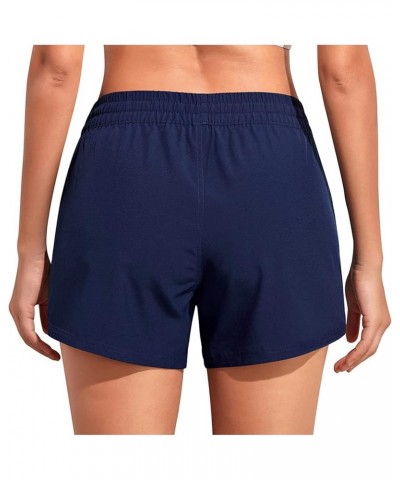 Women's Board Swim Shorts High Waisted Bathing Suits Bottom Athletic Swimsuit Shorts with Pockets 3 Navy Blue $16.23 Swimsuits