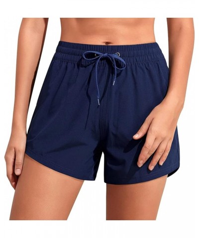 Women's Board Swim Shorts High Waisted Bathing Suits Bottom Athletic Swimsuit Shorts with Pockets 3 Navy Blue $16.23 Swimsuits