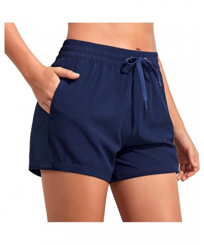 Women's Board Swim Shorts High Waisted Bathing Suits Bottom Athletic Swimsuit Shorts with Pockets 3 Navy Blue $16.23 Swimsuits