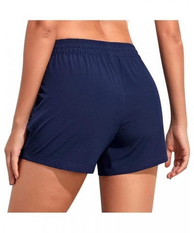 Women's Board Swim Shorts High Waisted Bathing Suits Bottom Athletic Swimsuit Shorts with Pockets 3 Navy Blue $16.23 Swimsuits