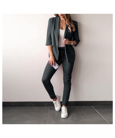 Womens Two Piece Lapels Suit Set Office Business Long Sleeve Button Formal Jacket Pant Suit Slim LooseTrouser A4-grey $13.11 ...