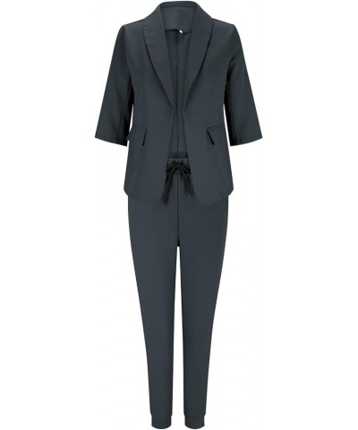 Womens Two Piece Lapels Suit Set Office Business Long Sleeve Button Formal Jacket Pant Suit Slim LooseTrouser A4-grey $13.11 ...