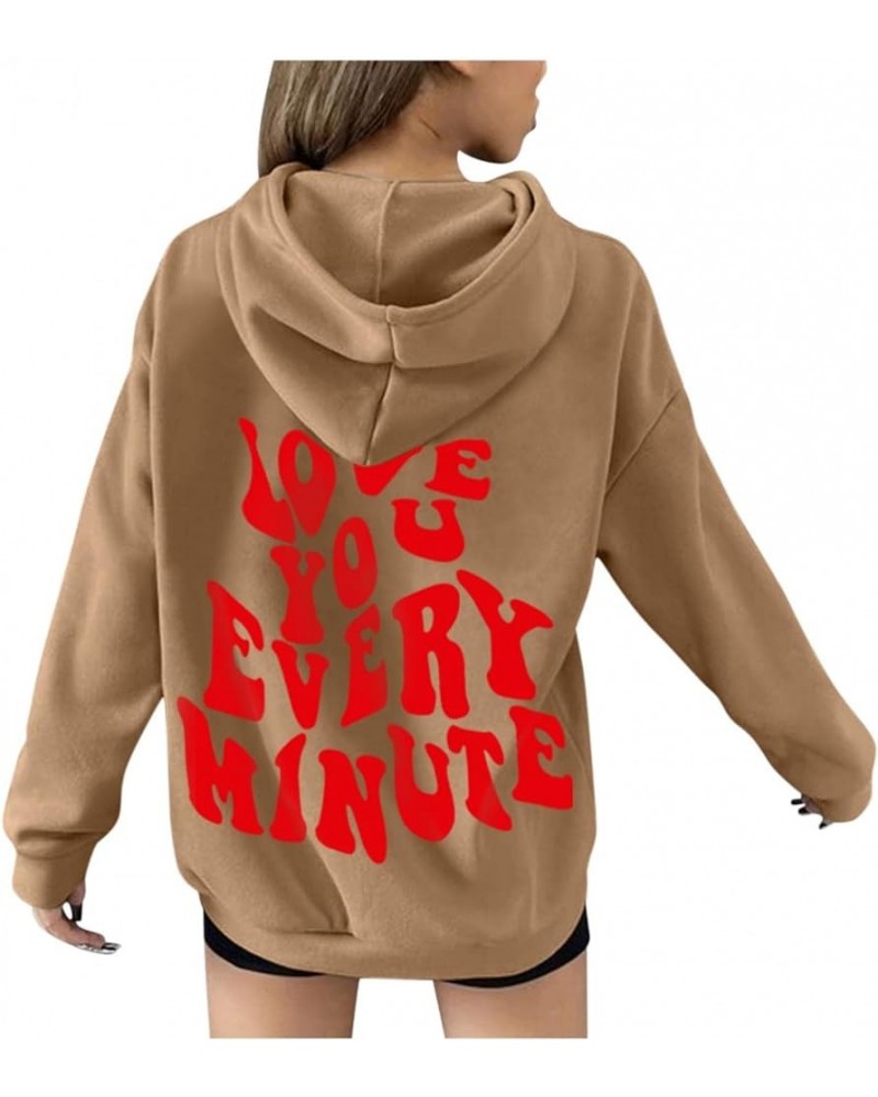 Women's Letter Graphic Print Long Sleeve Drawstring Hoodie Sweatshirt Top Pullover Slogan Graphic Drop Shoulder Drawstring Z0...