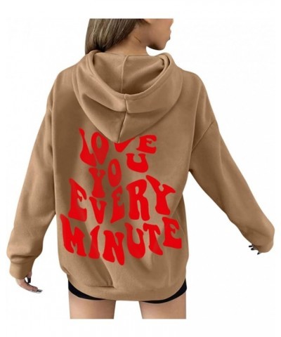 Women's Letter Graphic Print Long Sleeve Drawstring Hoodie Sweatshirt Top Pullover Slogan Graphic Drop Shoulder Drawstring Z0...