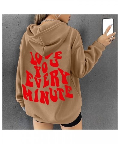 Women's Letter Graphic Print Long Sleeve Drawstring Hoodie Sweatshirt Top Pullover Slogan Graphic Drop Shoulder Drawstring Z0...