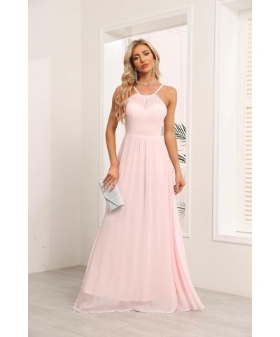 Chiffon Halter Bridesmaid Dresses for Wedding 2024 Long A Line Formal Evening Prom Party Gown Peach $25.25 Dresses