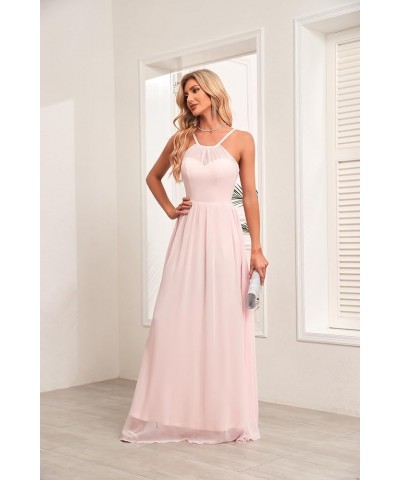 Chiffon Halter Bridesmaid Dresses for Wedding 2024 Long A Line Formal Evening Prom Party Gown Peach $25.25 Dresses