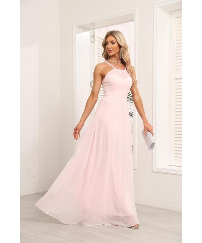 Chiffon Halter Bridesmaid Dresses for Wedding 2024 Long A Line Formal Evening Prom Party Gown Peach $25.25 Dresses