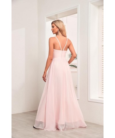 Chiffon Halter Bridesmaid Dresses for Wedding 2024 Long A Line Formal Evening Prom Party Gown Peach $25.25 Dresses