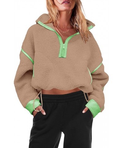 Womens Half Zip Sherpa Fleece Pullover Soft Oversized Sweatshirt with Pockets Warm Fuzzy Sweater Light Khaki $22.50 Others